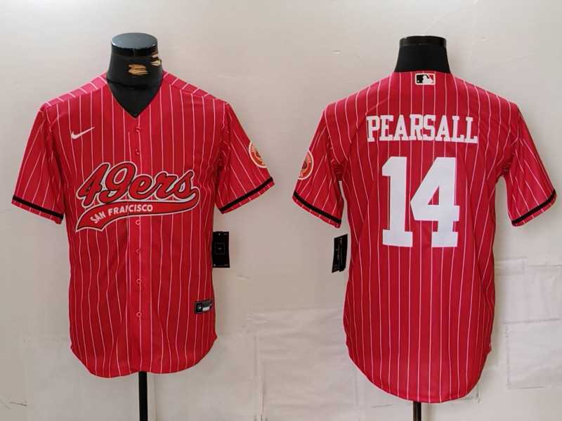 Men%27s San Francisco 49ers #14 Ricky Pearsall Red Pinstripe With Patch Cool Base Stitched Baseball Jersey->san francisco 49ers->NFL Jersey